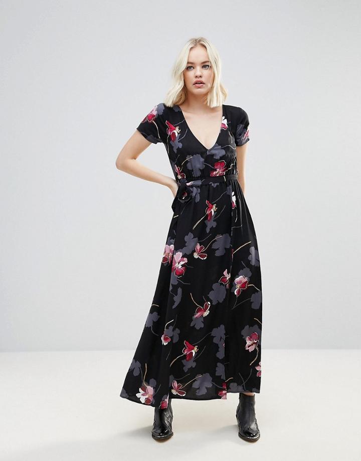 Rock & Religion Floral Wrap Maxi Dress - Black