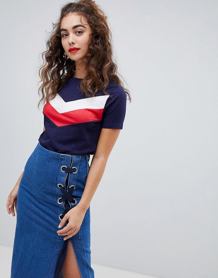 New Look Color Block Chevron Tee - Navy