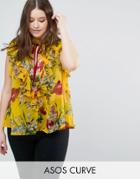 Asos Curve Sleeveless Blouse With Ruffle In Floral Print - Multi