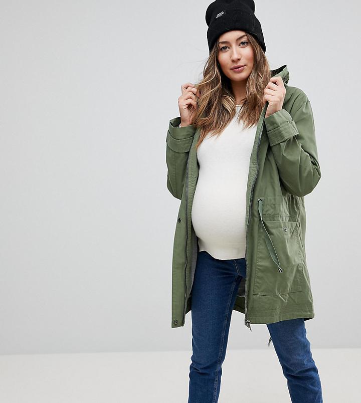 Asos Design Maternity Summer Parka With Jersey Lining-green