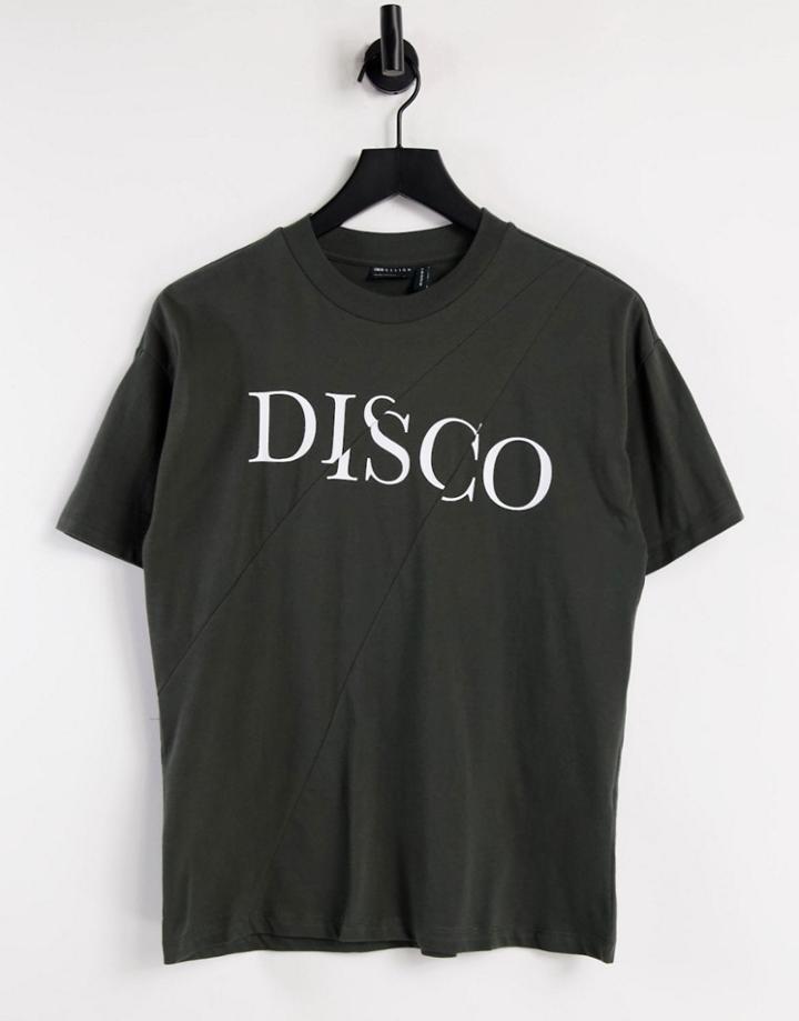 Asos Design Oversized Cut-about T-shirt With Disco Print In Washed Black-grey