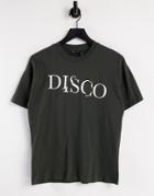 Asos Design Oversized Cut-about T-shirt With Disco Print In Washed Black-grey