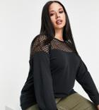 Yours Mesh Long Sleeve T-shirt In Black