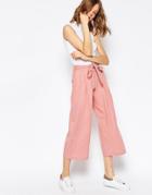 Asos Linen Culotte With Tie Waist - Cosmetic Pink