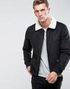 Only & Sons Faux Suede Jacket With Fleece Collar - Black