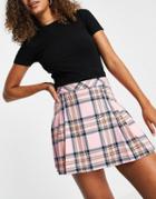 Asos Design Pleated Mini Suit Skirt In Pink Check-multi