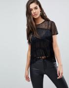 Asos Sheer Fringe T-shirt - Black