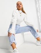 Parisian Puff Sleeve High Neck Ribbed Sweater In Cream-white