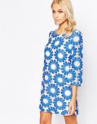 Traffic People Shift Dress In Floral Lace - Blue