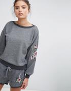 Hunkemoller Relaxed Volume Lounge Embroidered Sweater - Gray