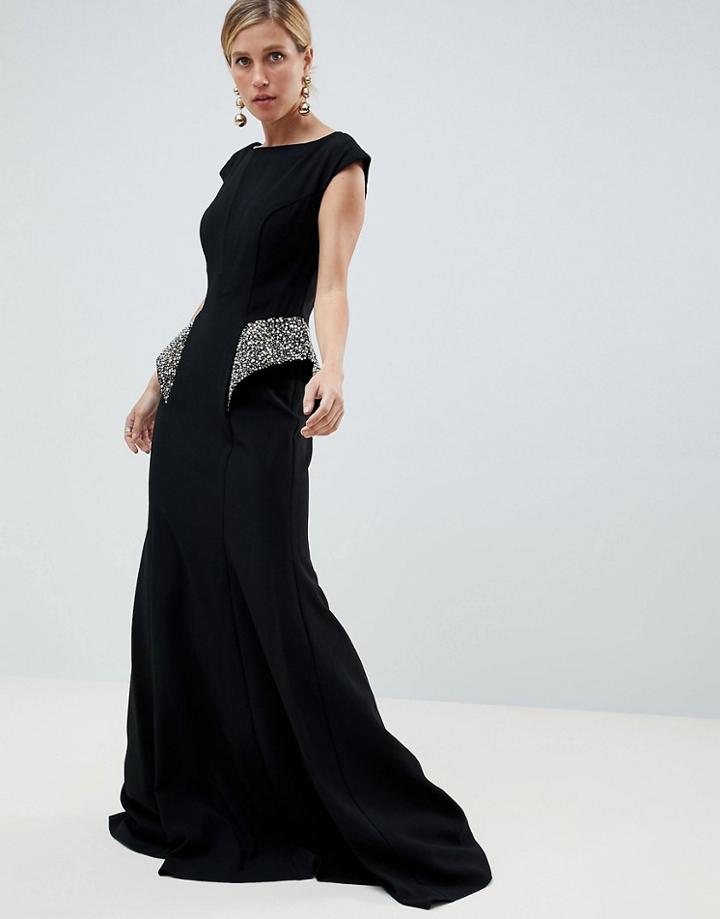 Jovani Maxi Dress With Studded Peplum Detail - Blue