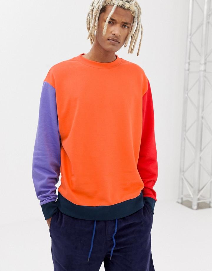Collusion Regular Fit Colour Blocked Sweatshirt In Orange - Orange