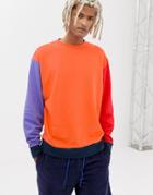 Collusion Regular Fit Colour Blocked Sweatshirt In Orange - Orange