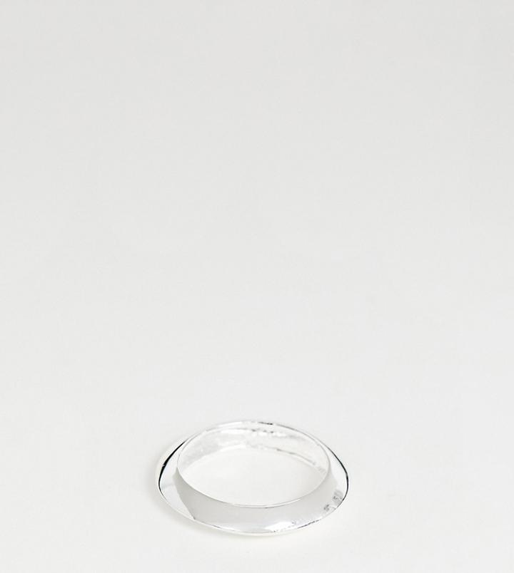 Asos Design Sterling Silver Ring In Clean Chevron Design - Silver
