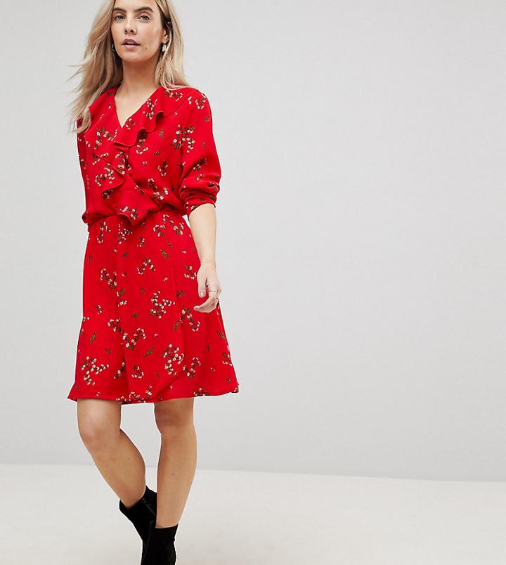 Vero Moda Petite Floral Printed Mini Tea Dress In Red
