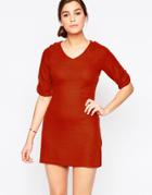 Pussycat London Dress With V Neck - Brick Red