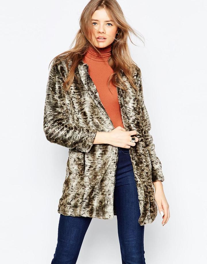 Gestuz Tulipa Animal Print Faux Fur Coat - Br1