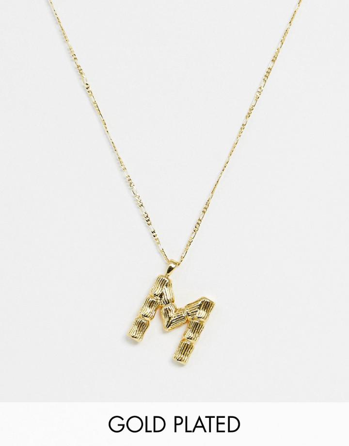 Asos Design Gold Plated Necklace With Vintage Style Bamboo 'm' Initial Pendant - Gold