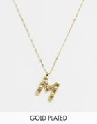 Asos Design Gold Plated Necklace With Vintage Style Bamboo 'm' Initial Pendant - Gold