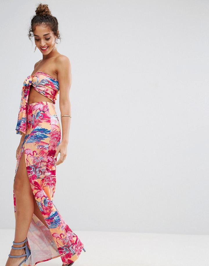 Asos Bow Front Tropical Bandeau Maxi Dress - Multi