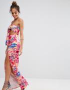 Asos Bow Front Tropical Bandeau Maxi Dress - Multi