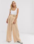 Asos Design Stripe Wide Leg Pants With Coconut Effect Trim - Multi