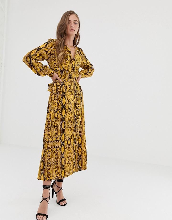 Asos Design Wrap Front Midi Dress In Snake Print-multi