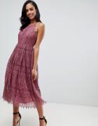 Asos Design Lace Pinny Scallop Edge Prom Midi Dress - Purple