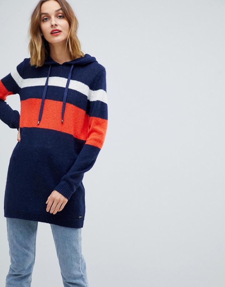 Esprit Stripe Hooded Sweater Dress - Navy