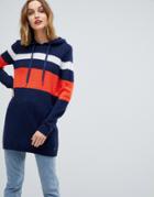 Esprit Stripe Hooded Sweater Dress - Navy