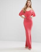 City Goddess Maxi Dress With Frill Overlay - Orange