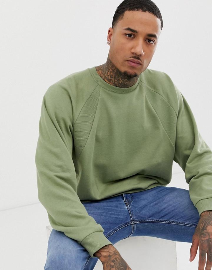 Asos Design Oversized Sweatshirt With Rib Detail In Light Green