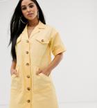 Asos Design Petite Chuck On Utility Mini Shirt Dress With Contrast Stitch - Yellow