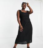 Asos Design Curve Sweetheart Neck Shirred Back Midi Sundress In Black Linen