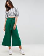 Asos Clean Culotte With Oversized D Ring Detail Belt - Green