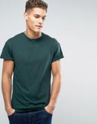New Look Rolled Sleeve T-shirt In Dark Green - Green