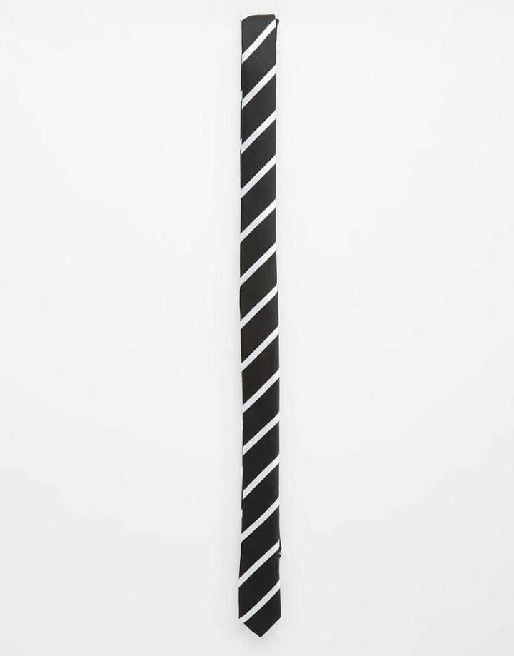 Asos Skinny Stripe Tie In Monochrome Print - Black