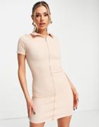I Saw It First Short Sleeve Mini Dress In Oatmeal-neutral