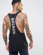 Asos Tank With Back Print And Raw Edge Extreme Racer Back - Black