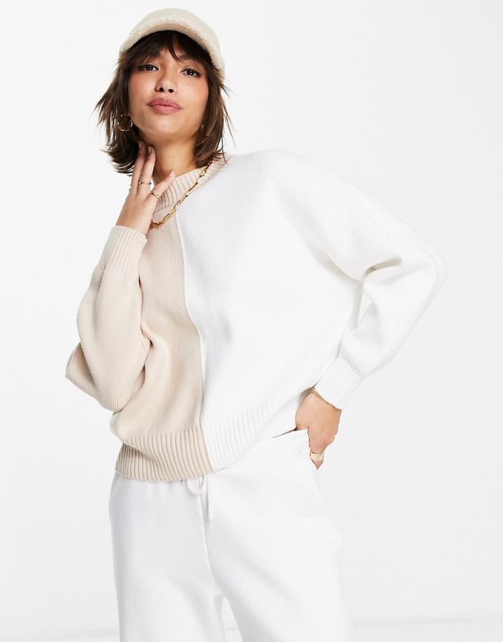 Mango Color Block Sweater In Beige And White