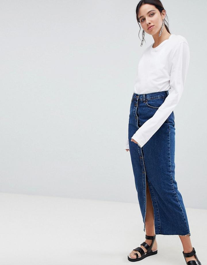 Dr Denim Button Through Denim Skirt - Blue