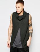 Asos Sleeveless Sweater With Cowl Neck And Wrap Front - Loden