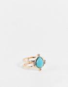 Asos Design Ring With Blue Stone Detail In Gold Tone