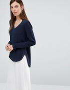 Selected Kita Blouse With Front Panel Detail - Navy