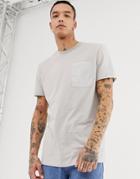 Asos Design Relaxed Longline T-shirt With Contrast Pocket And Panels In Woven Fabric In Gray