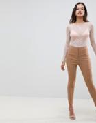 Asos Design High Waist Pants In Skinny Fit - Stone