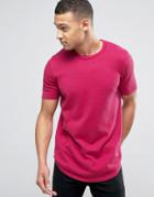 Asos Longline Knitted T-shirt With Curved Hem In Raspberry - Pink