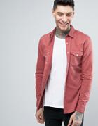 Asos Skinny Western Denim Shirt In Berry Pink - Stone