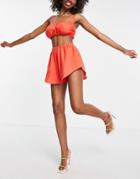 Asos Design Fuller Bust Fluted Beach Short In Red - Part Of A Set