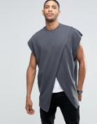 Asos Super Oversized T-shirt With Crossover Front In Heavy Jersey - Gray